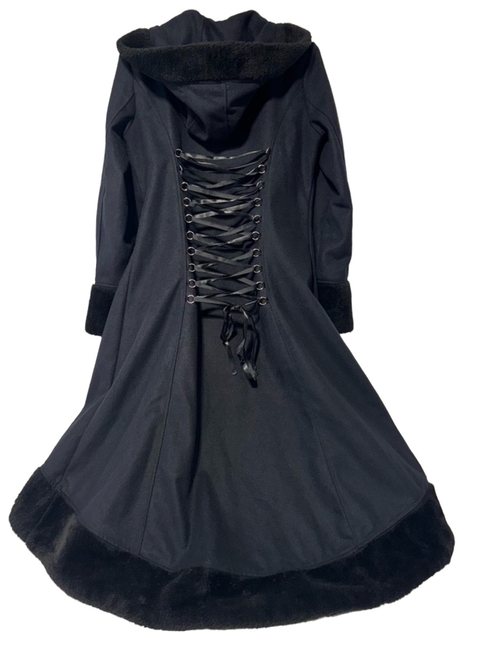 XIAN XIAN Goth Steampunk Hooded High Low Witchy Trench Coat M - Picture 6 of 9